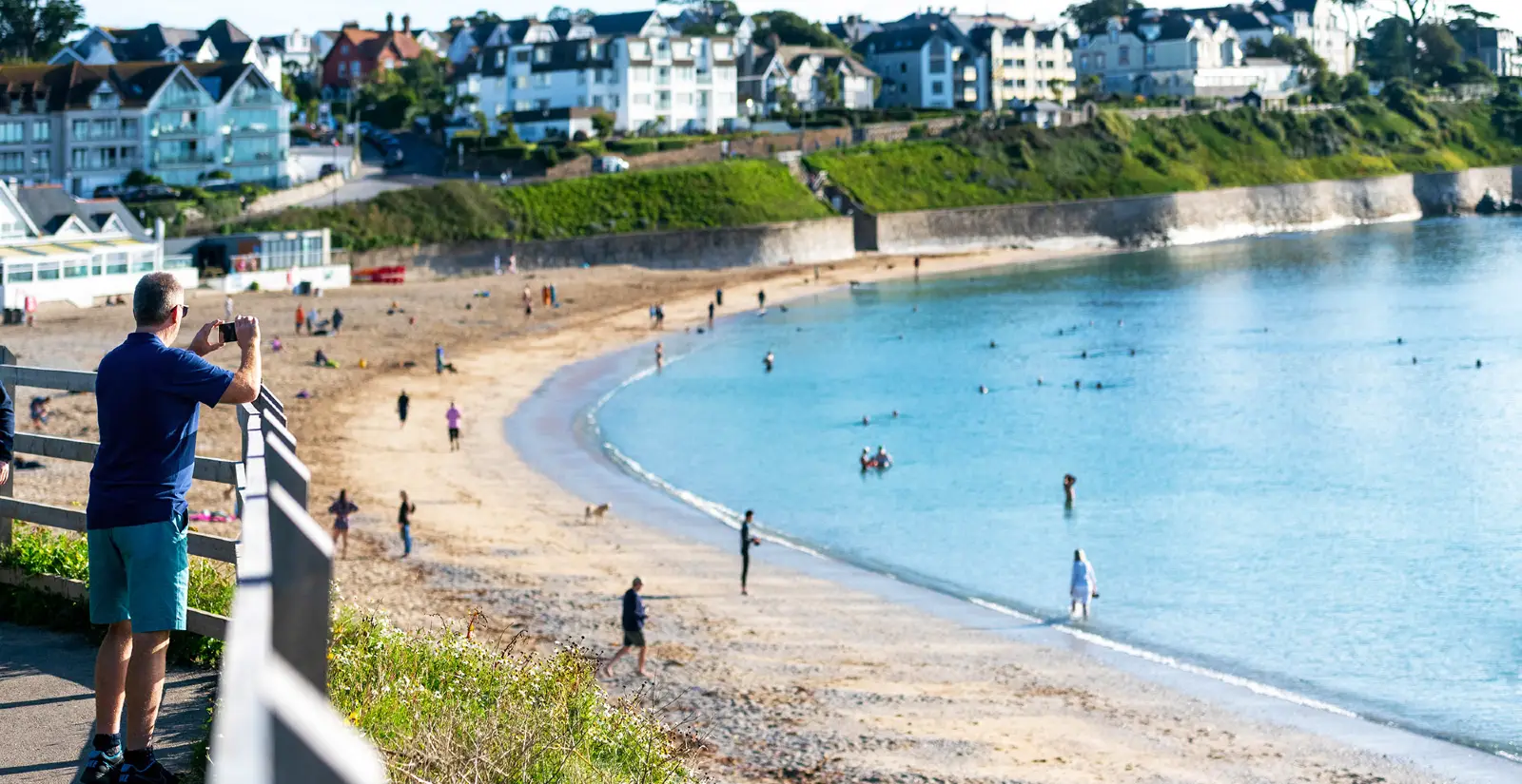 View of Gylly Beach with holiday properties